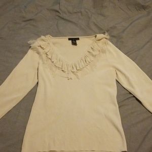 3/$10 Cream colored blouse with ruffle neck